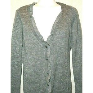 Victoria's Secret Women's Silver V Neck Cardigan With Ruffle Trim Size M